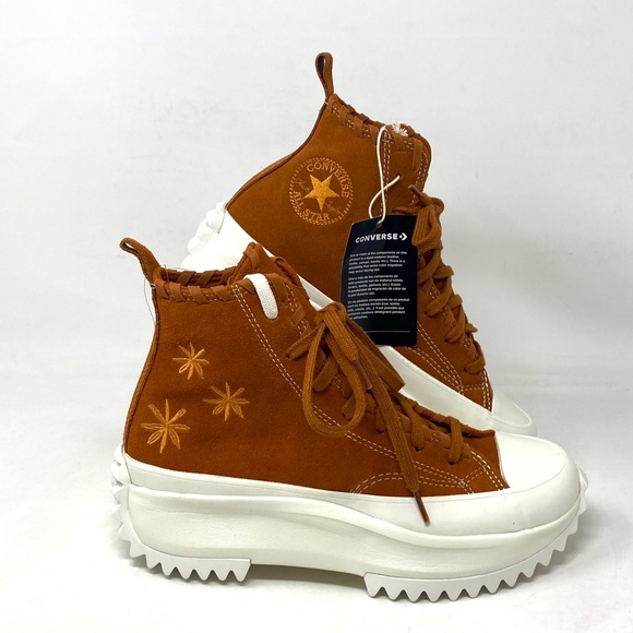 Converse Run Star High Platform Casual Sneakers For Women Suede Brown A04299C - Picture 2 of 9
